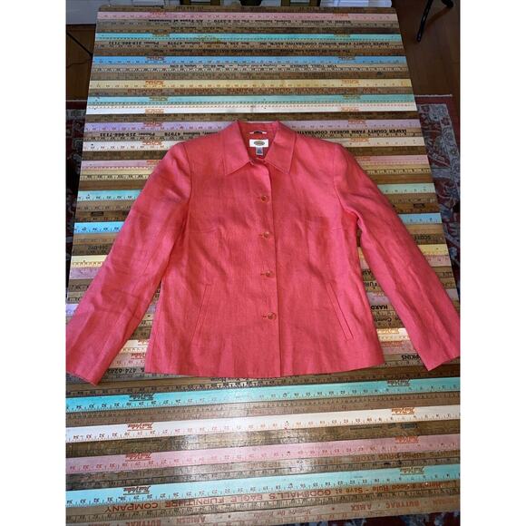 TALBOTS 8 Blazer Women's Jacket Suit Separate Coral 100% Irish LINEN - Picture 9 of 12